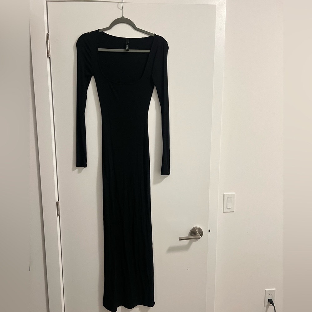 SKIMS Black Long Sleeve Maxi Dress